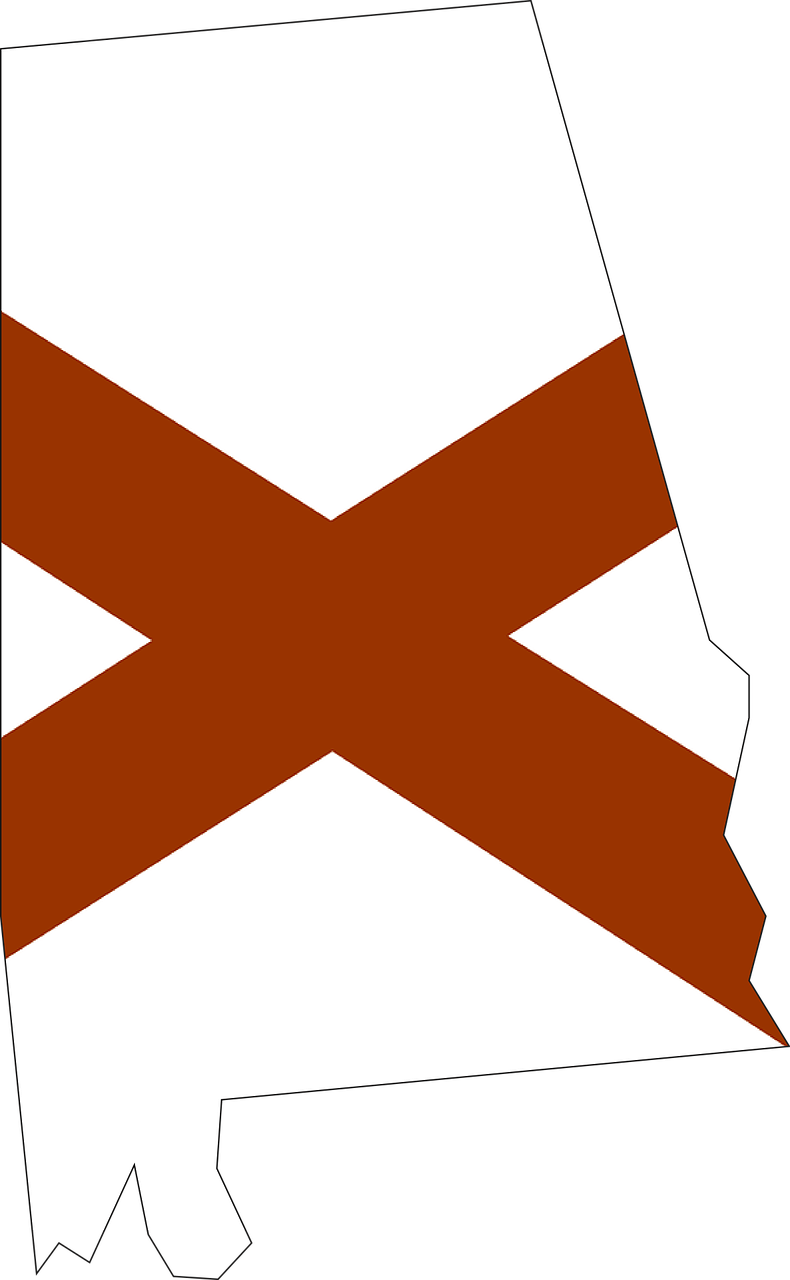 Alabama flag and state outline